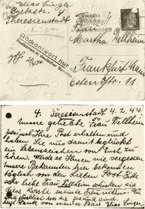 One of the many post cards sent from the ghetto Theresienstadt by Gela and Elias Singer. © Institut für Stadtgeschichte Frankfurt am Main