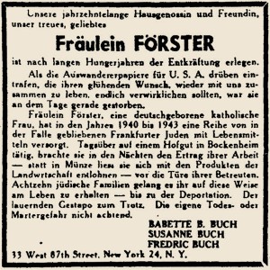 Advertisement in the exile magazine „Aufbau“ of 6. December 1946.