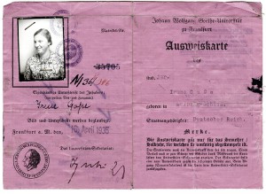 Irene Block’s student ID from 1935, the year of her enrollment. © University Archive, Johann Wolfgang Goethe-University, Frankfurt am Main